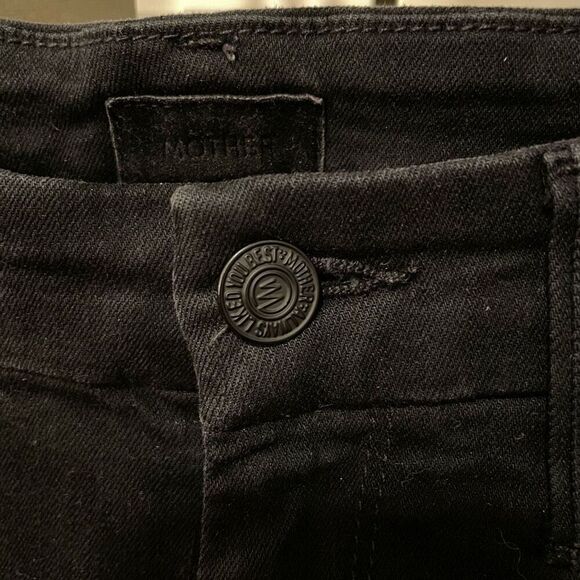 Mother Denim Womens Looker Ankle Fray Jeans 25 Black High Waisted Glitter Stripe - Picture 12 of 12